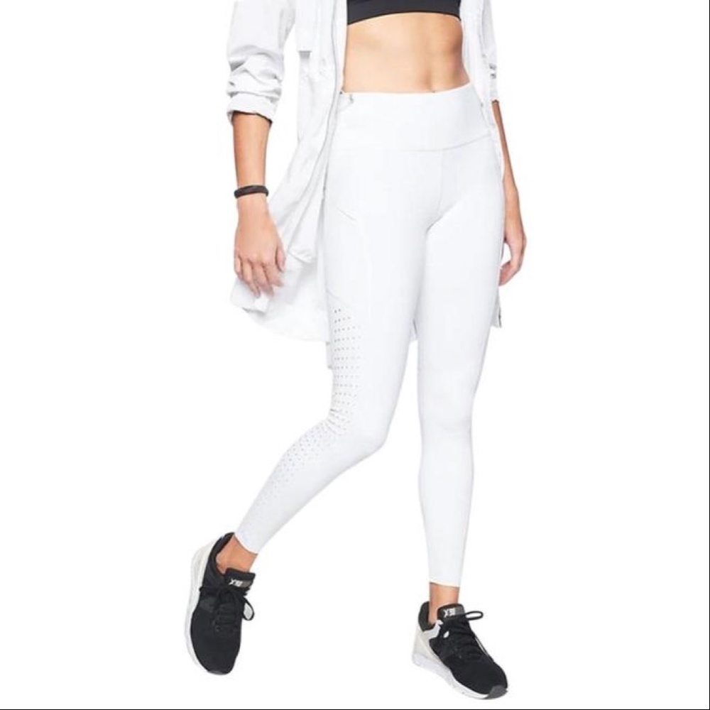 ATHLETA | White Contender Laser Cut 7/8 Tight Workout Athletic Cutout